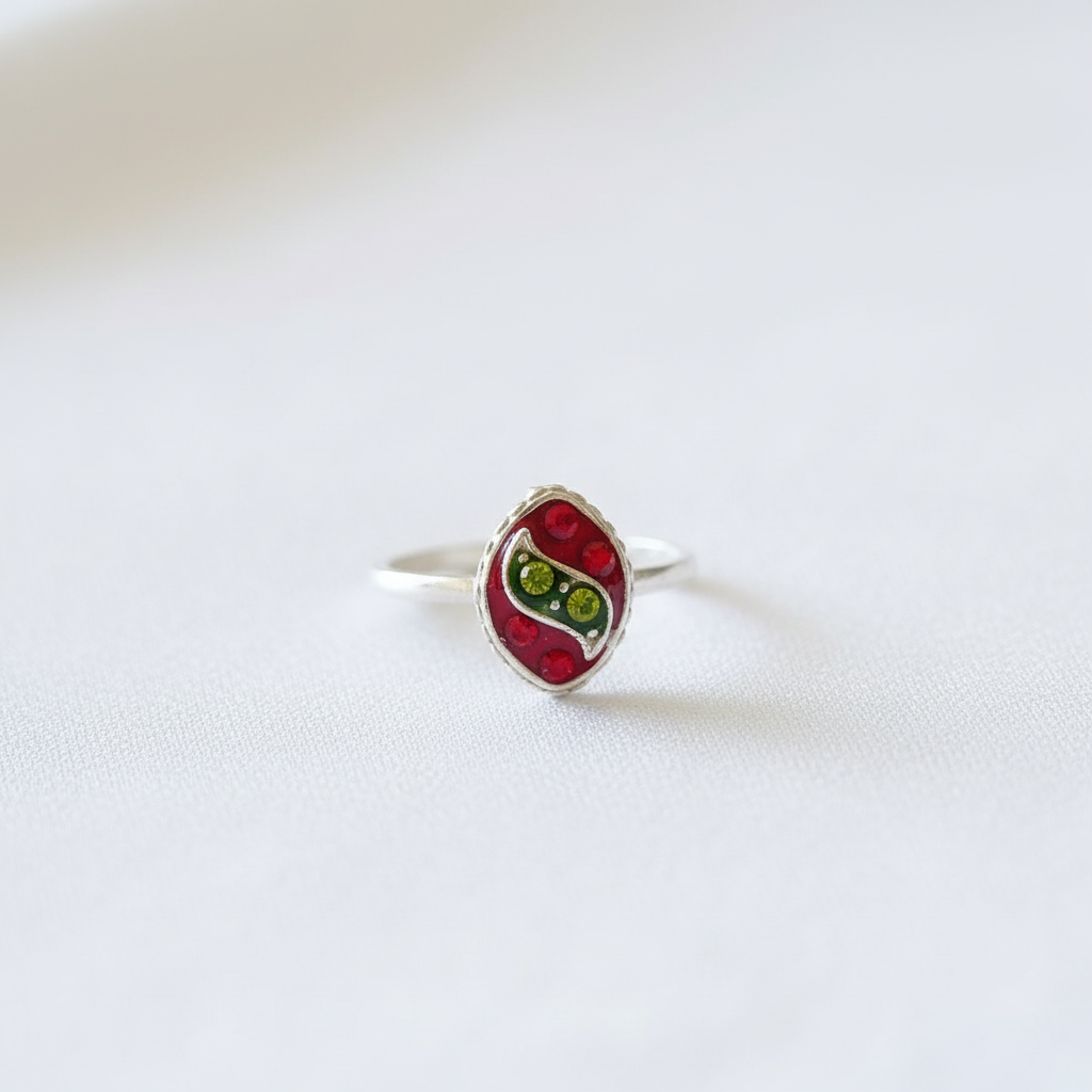 Red & Green Meena Enamel Toe Rings