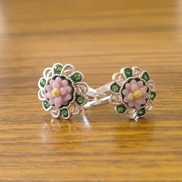 Green Crystal Flower Toe Rings